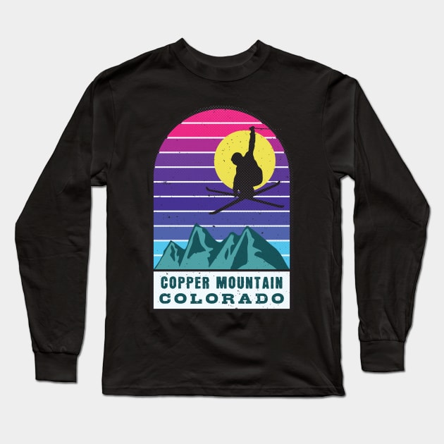 Ski Copper Mountain Colorado Retro Sunset Long Sleeve T-Shirt by JordanHolmes